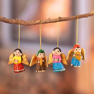 Alternate image for Set of Four Handcrafted Ceramic Angel Ornaments from Peru Sweet Angels