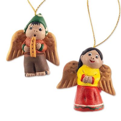 Alternate image for Set of Four Handcrafted Ceramic Angel Ornaments from Peru Sweet Angels
