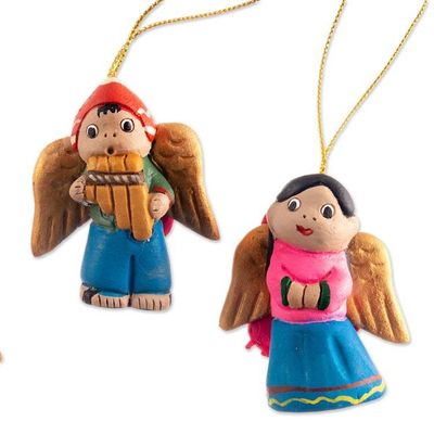 Alternate image for Set of Four Handcrafted Ceramic Angel Ornaments from Peru Sweet Angels