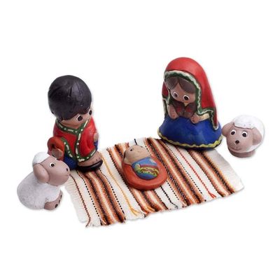 Alternate image for Artisan Crafted 5-Piece Mini Ceramic Nativity Scene Christmas Innocence