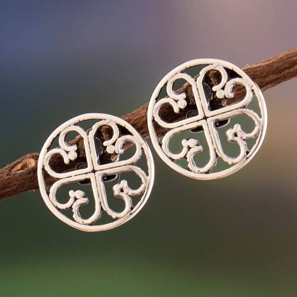 Peruvian Religious Architecture-Themed Silver Stud Earrings 'Cajamarca Style'