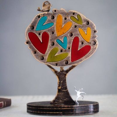 Alternate image for Colorful Peruvian Tree Sculpture with Hearts and Bird Tree of Love