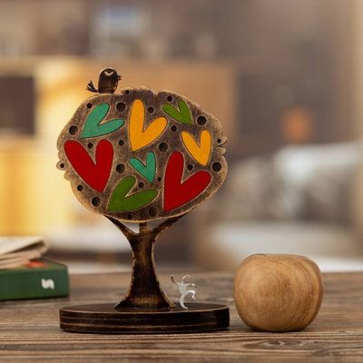 Alternate image for Colorful Peruvian Tree Sculpture with Hearts and Bird Tree of Love
