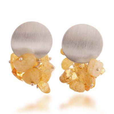 Alternate image for Sterling Silver Cluster Earrings with Natural Citrine Stones Amber Enchantment