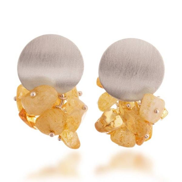 Alternate image for Sterling Silver Cluster Earrings with Natural Citrine Stones Amber Enchantment