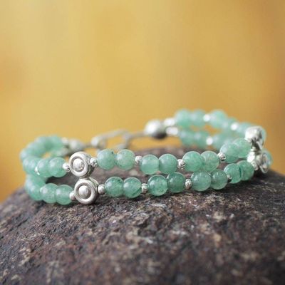 Alternate image for Artisan Crafted Aventurine Beaded Bracelet With Silver Luck by Chance