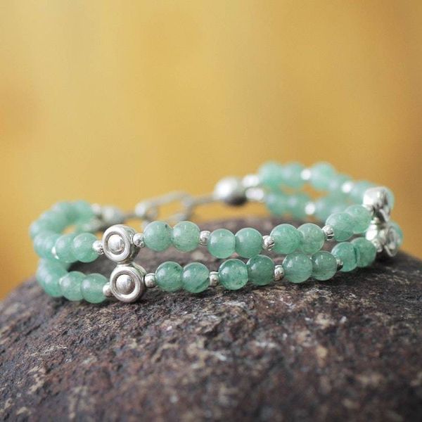 Alternate image for Artisan Crafted Aventurine Beaded Bracelet With Silver Luck by Chance