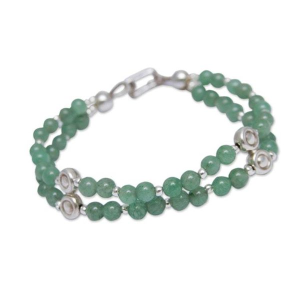 Alternate image for Artisan Crafted Aventurine Beaded Bracelet With Silver Luck by Chance