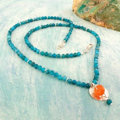 Alternate image for Silver Pendant Necklace with Carnelian and Apatite Stones Oceanic Dawn