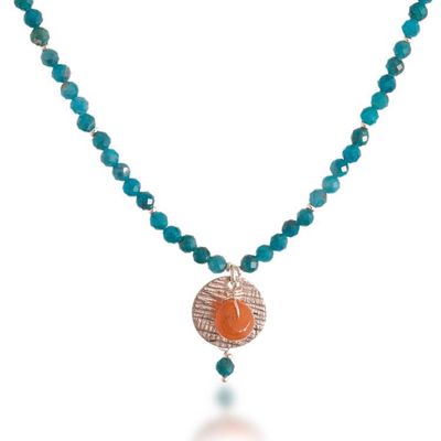 Alternate image for Silver Pendant Necklace with Carnelian and Apatite Stones Oceanic Dawn