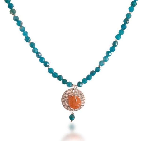 Alternate image for Silver Pendant Necklace with Carnelian and Apatite Stones Oceanic Dawn