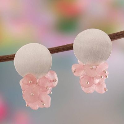 Alternate image for Rose Quartz Sterling Silver Cluster Earrings from Peru Pink Enchantment