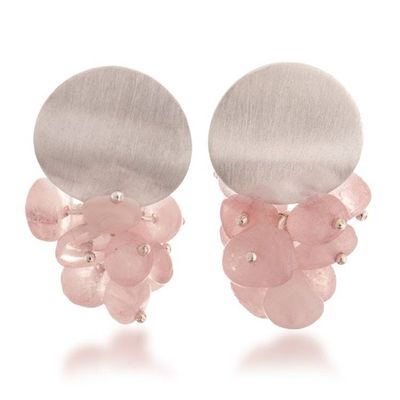 Alternate image for Rose Quartz Sterling Silver Cluster Earrings from Peru Pink Enchantment