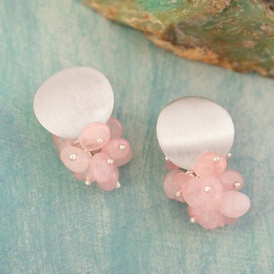 Alternate image for Rose Quartz Sterling Silver Cluster Earrings from Peru Pink Enchantment
