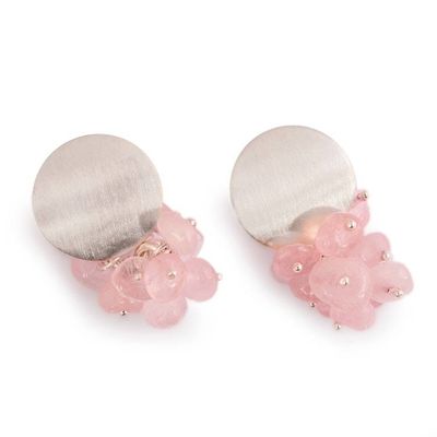 Alternate image for Rose Quartz Sterling Silver Cluster Earrings from Peru Pink Enchantment