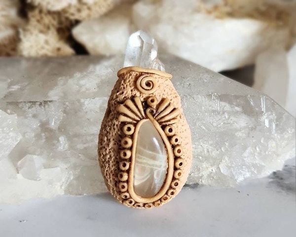 Alternate image for Moonstone and Quartz Crown Chakra Pendant