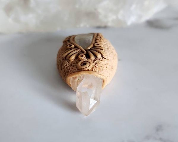 Alternate image for Moonstone and Quartz Crown Chakra Pendant