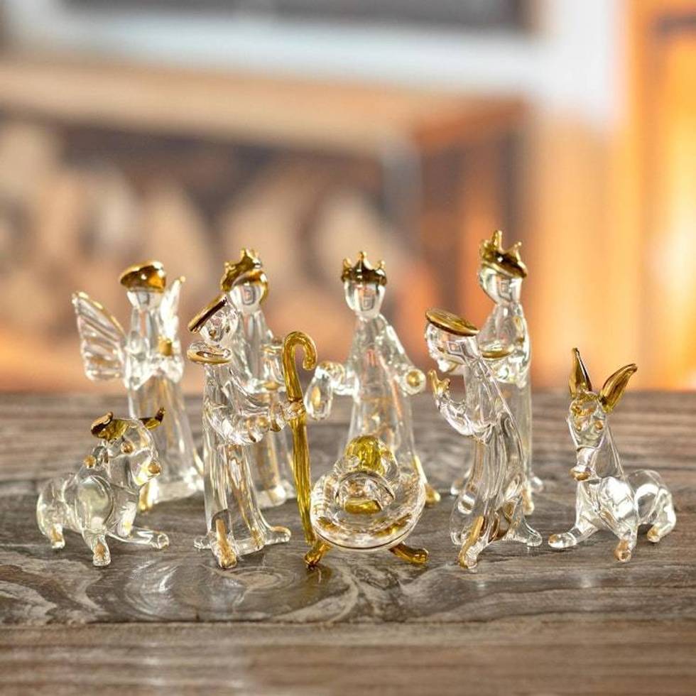 Hand Blown Glass Nativity 10 Pieces 'Midnight Clear'