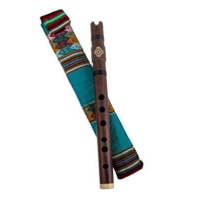 Alternate image for Wood Quena Flute Wind Instrument with Green Andean Case Andean Strength