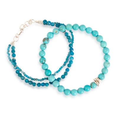 Alternate image for 2 Apatite Reconstituted Turquoise Silver Beaded Bracelets Atlantis Spell
