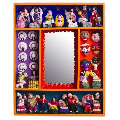 Alternate image for Retablo-Style Nativity Wood Wall Mirror from Peru Ayacucho Birth