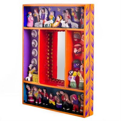 Alternate image for Retablo-Style Nativity Wood Wall Mirror from Peru Ayacucho Birth