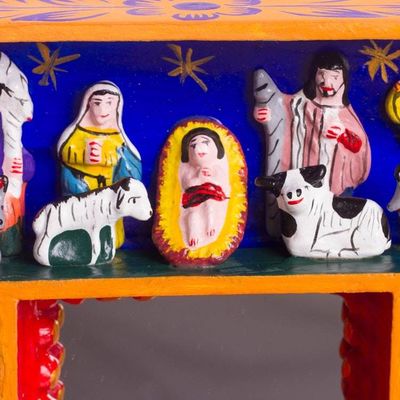 Alternate image for Retablo-Style Nativity Wood Wall Mirror from Peru Ayacucho Birth