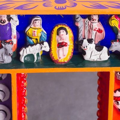 Alternate image for Retablo-Style Nativity Wood Wall Mirror from Peru Ayacucho Birth