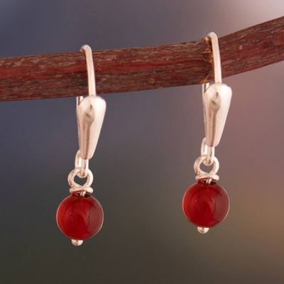 Alternate image for Polished Silver Dangle Earrings with Carnelian Stones Energizing Spark