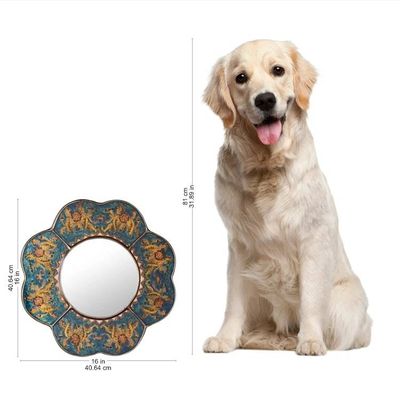 Alternate image for Andean Reverse Painted Glass Blue Floral Wall Mirror Blue Cajamarca Blossom