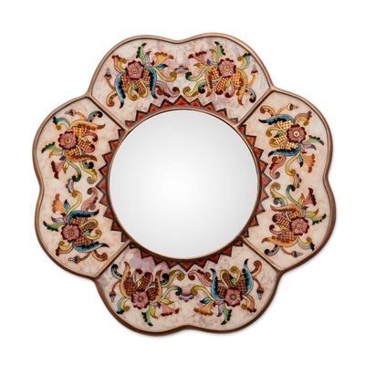 Alternate image for Hand Made Reverse Painted Glass Mirror from Peru Iridescent Cajamarca Blossom