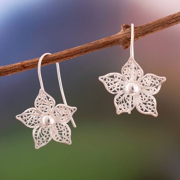 Alternate image for Floral Sterling Silver Filigree Drop Earrings from Peru Bright Petals