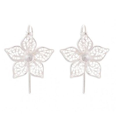 Alternate image for Floral Sterling Silver Filigree Drop Earrings from Peru Bright Petals