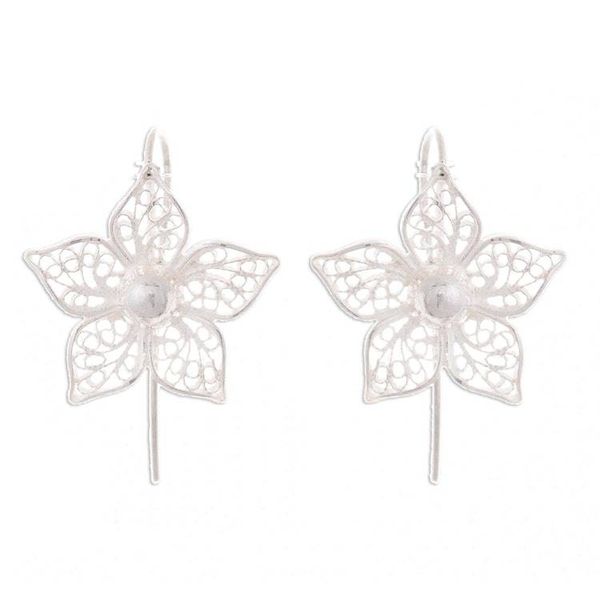 Alternate image for Floral Sterling Silver Filigree Drop Earrings from Peru Bright Petals