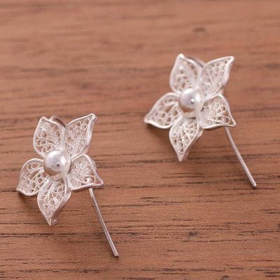 Alternate image for Floral Sterling Silver Filigree Drop Earrings from Peru Bright Petals