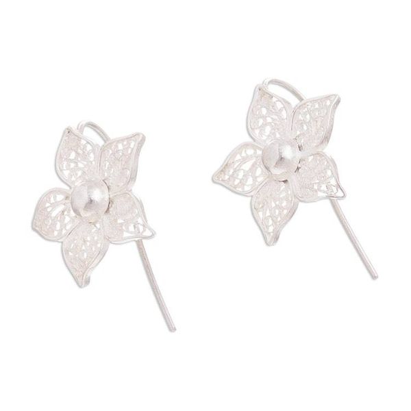 Alternate image for Floral Sterling Silver Filigree Drop Earrings from Peru Bright Petals