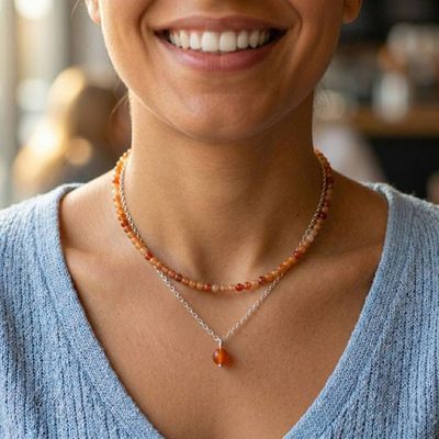 Alternate image for Carnelian Sterling Silver Double-Strand Layered Necklace Fire Dots