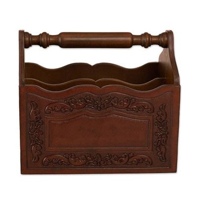 Alternate image for Colonial Leather and Wood Magazine Holder from Peru Colonial Reader