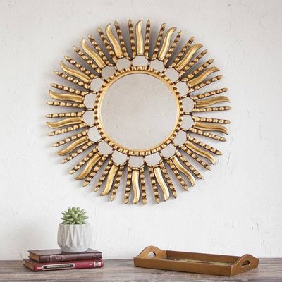 Alternate image for Unique Bronze Leaf Round Gilded Wall Mirror Summer Sun