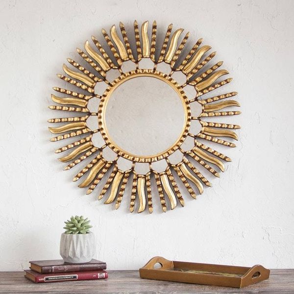 Alternate image for Unique Bronze Leaf Round Gilded Wall Mirror  Summer Sun