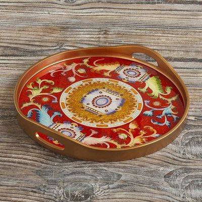 Alternate image for Red Reverse-Painted Glass Serving Tray Royal Medallion in Red