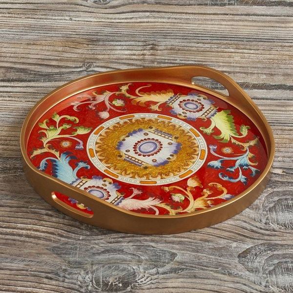 Alternate image for Red Reverse-Painted Glass Serving Tray Royal Medallion in Red