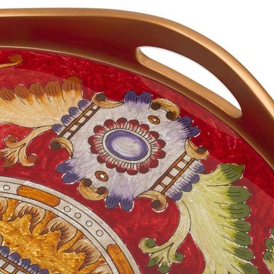 Alternate image for Red Reverse-Painted Glass Serving Tray Royal Medallion in Red