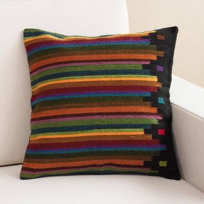 Alternate image for Multicolor Striped Wool Handwoven Cushion Cover from Peru Dreaming in Color
