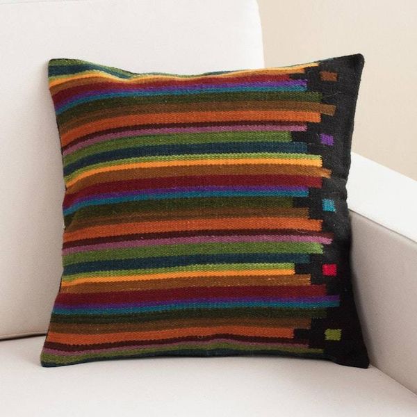 Alternate image for Multicolor Striped Wool Handwoven Cushion Cover from Peru Dreaming in Color