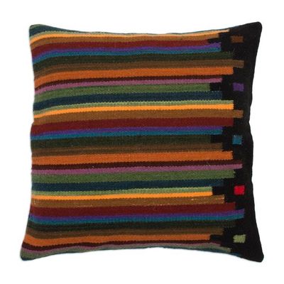 Alternate image for Multicolor Striped Wool Handwoven Cushion Cover from Peru Dreaming in Color
