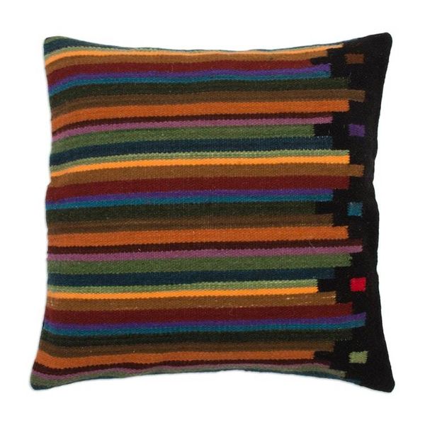 Alternate image for Multicolor Striped Wool Handwoven Cushion Cover from Peru Dreaming in Color