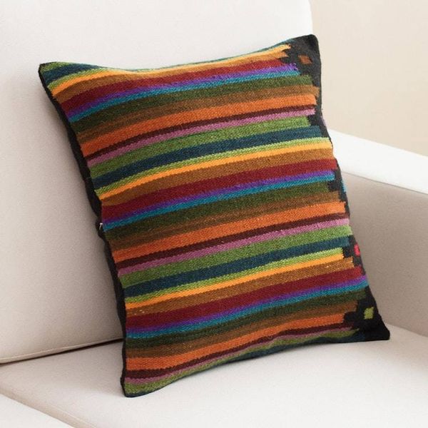 Alternate image for Multicolor Striped Wool Handwoven Cushion Cover from Peru Dreaming in Color