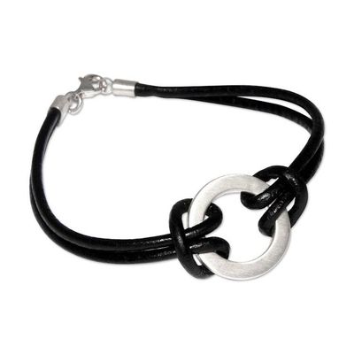 Alternate image for Sterling Silver Leather Wristband Mens Bracelet Harvest Moon