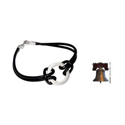 Alternate image for Sterling Silver Leather Wristband Mens Bracelet Harvest Moon